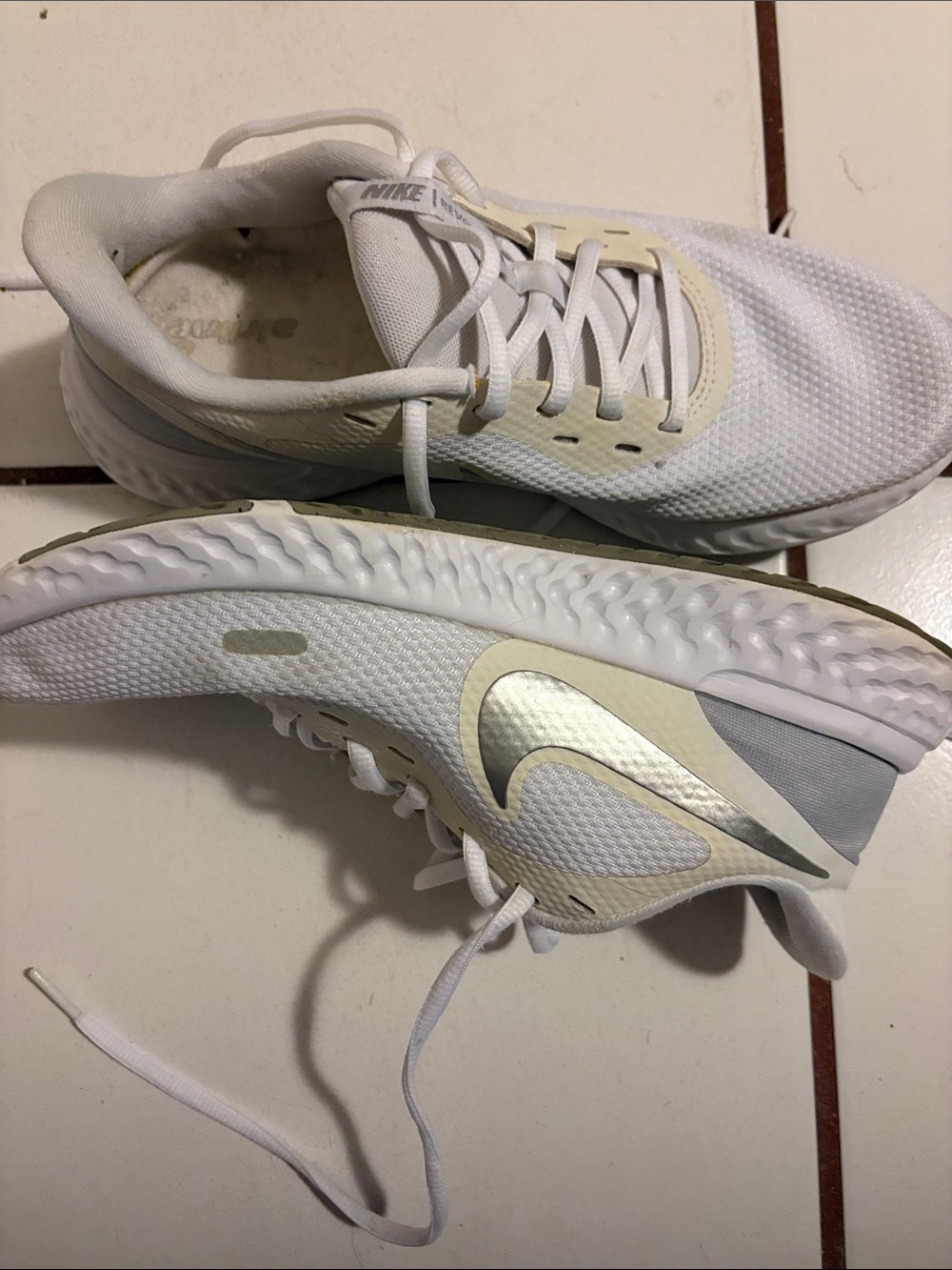 Nike Women’s White and Cream Mesh Running Shoes